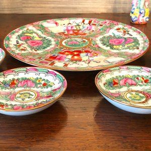 Vintage Rose Medallion Porcelain Plate + 4 small plates